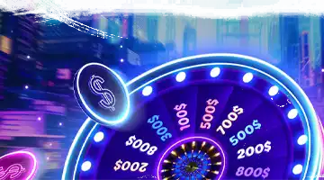 Image of a roulette wheel with highlighted prize amounts, symbolizing Vulkan Platinum Online-casino's bonus game with a wheel of fortune.