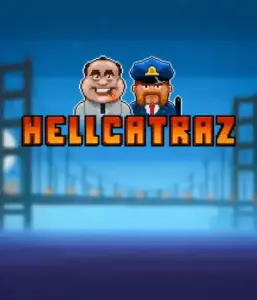 Enter the exciting world of the Hellcatraz game by Relax Gaming, featuring a comic-style prisoner and a guard with the infamous Alcatraz prison and San Francisco skyline in the background. This graphic depicts the adventure and mischief of an escape-themed game, perfect for players looking for a unique slot experience, offering a nostalgic gaming experience. 