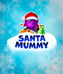  Behold the unique "Santa Mummy" slot game by Belatra, featuring a Santa-clad mummy decked out in festive holiday attire. This vibrant image presents the mummy with a vivid purple hue, wearing a Santa hat, amid snowy blue and icy snowflakes. The game's title, "Santa Mummy," is boldly written in large, frost-like blue letters.